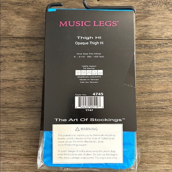NWT [Music Legs] Neon Blue Opaque Thigh High Tights Nylons Women’s OS 90-165 lbs - Picture 5 of 7
